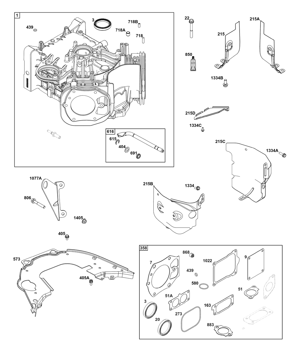 Cylinder Group Diagram and Parts List for 613777-0016-J1 400000 - 699999 Briggs and Stratton Engine